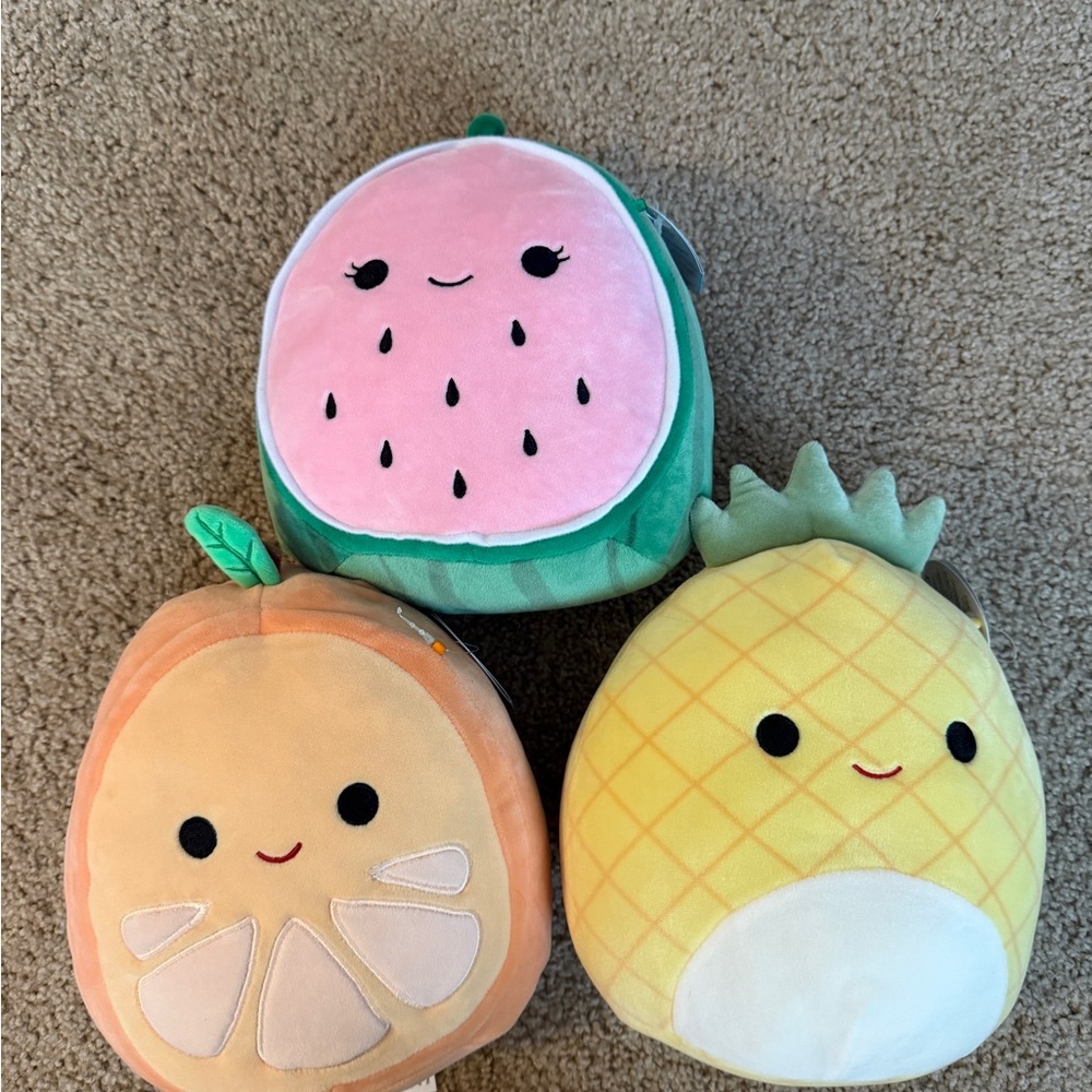 Squishmallows Pink Green Yellow Fruit Trio Plush Set